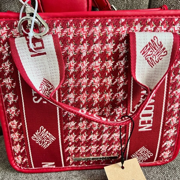Steve Madden BWebber tweed satchel Crimson red with crossbody tote bag NWT - Picture 2 of 9